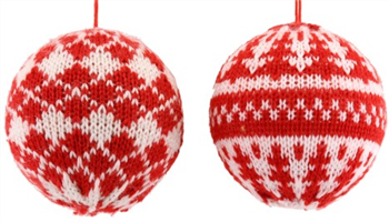 Nordic Red & White Knitted Bauble - set of 2
