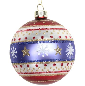 Glass Ball - Red, White & Blue with Stars