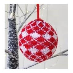 Nordic Red & White Knitted Bauble - Diamond