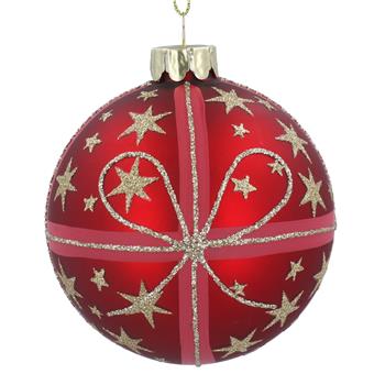 Gold Glitter Stars & Bow on Red