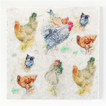 Busy Hens marble trivet