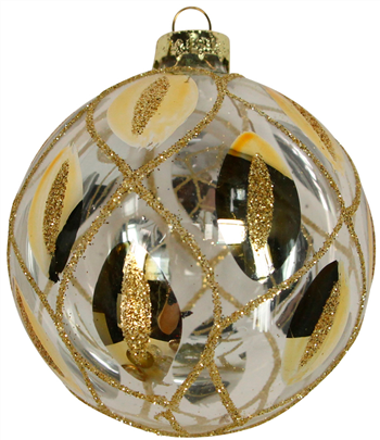 Glass Ball with Gold Peacock Feather Trellis