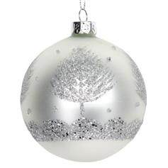 White Glass Ball w Silver Glitter Trees