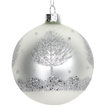 White Glass Ball w Silver Glitter Trees