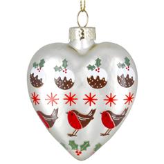 Heart with Robins and Christmas Puddings