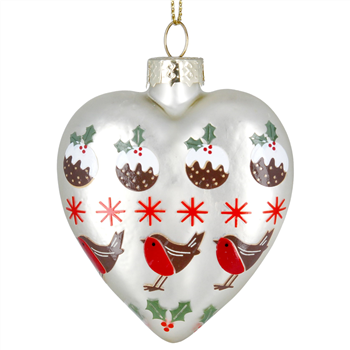 Heart with Robins and Christmas Puddings