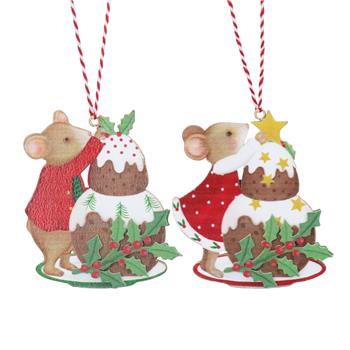 Alfie Mouse with Holly & Xmas Pudding