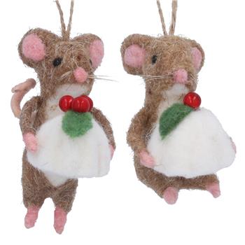 Wool Mouse with Pudding, sitting